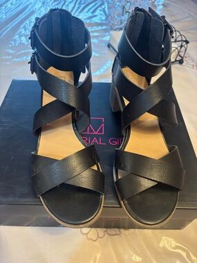 Material Girl Black Strappy Block Heel Sandals